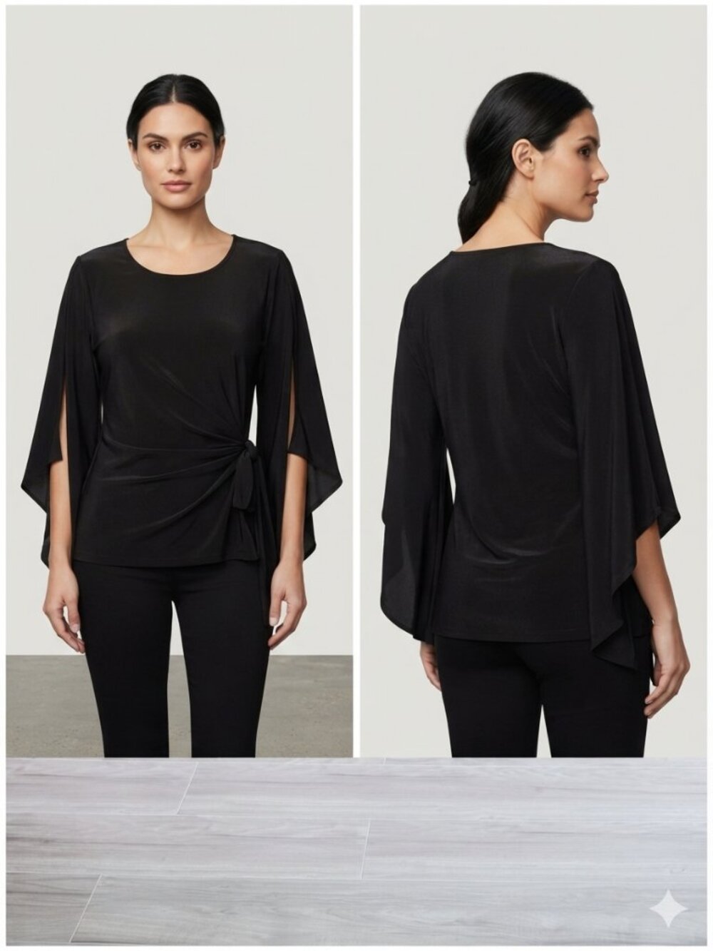 Coco Bianco Women's Long Wide Sleeve Scoop Neck Top Black L